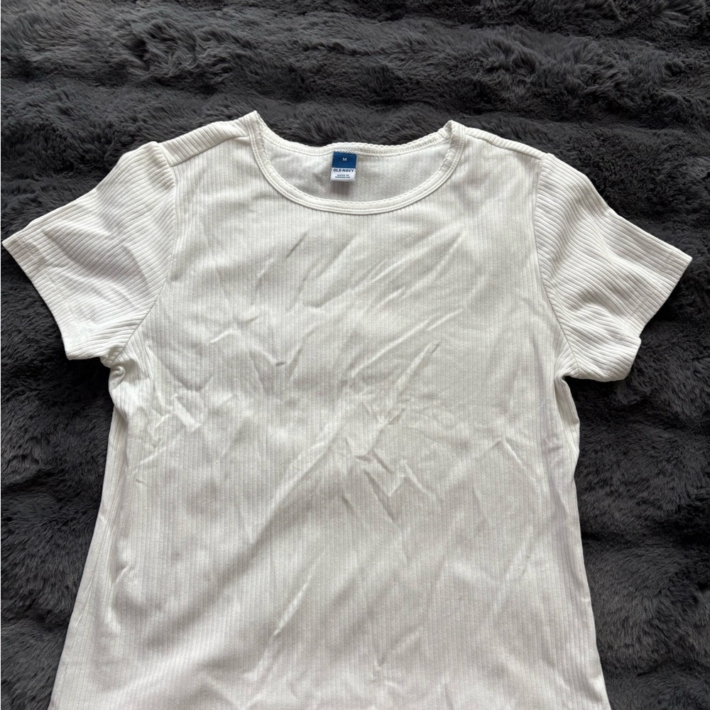 Old Navy Cream Ribbed Short Sleeve Tee